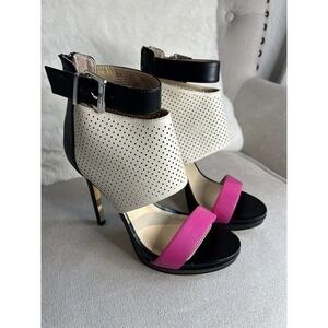 Juicy Couture Jcatarahice Strap Black Pink Stiletto Platform Heels Size 7 1/2